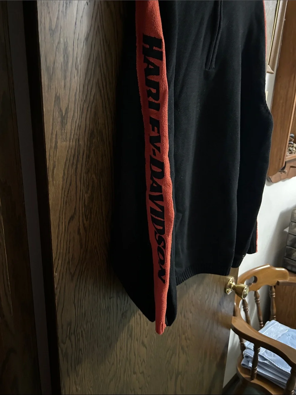 Harley-Davidson Black Sweater with Orange Sleeve Panels and Logo